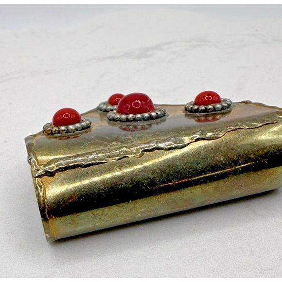 Large Antique Yemeni Brass Coral Hand Made Pendant Judaica Folk Tribal Gypsy Art main image 4